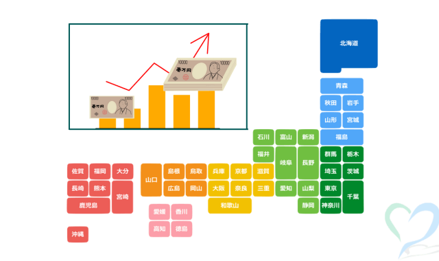 日本地図と費用相場のグラフ