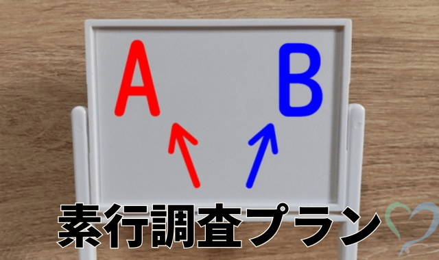 ホワイトボードと調査プランAとB