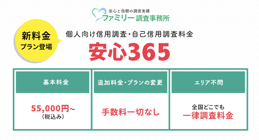 個人向け・自己信用調査の料金表