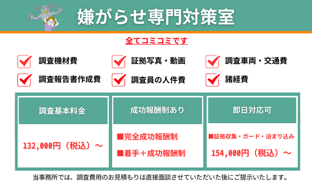 嫌がらせ専門対策室料金