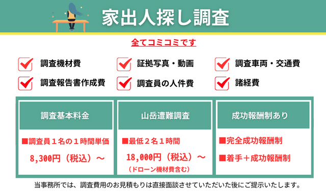 家出人探し調査料金