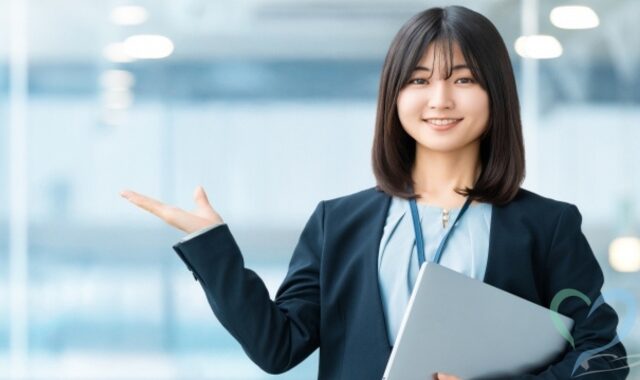 自社サービスを進める女性ビジネスパーソン